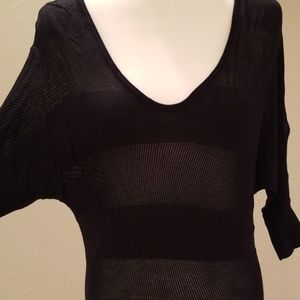 Express Tunic Length Black Mesh Detail Sweater